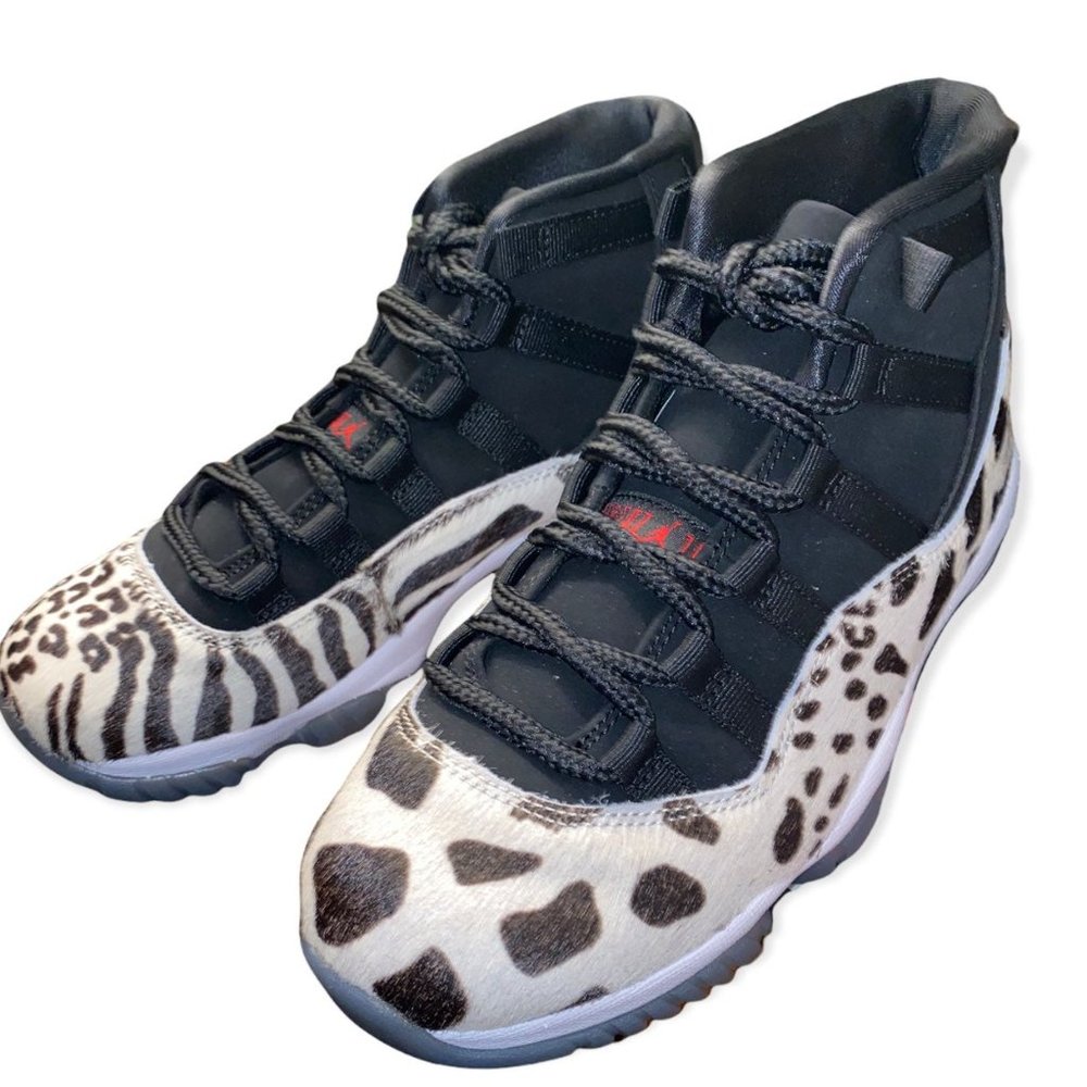 Air Jordan 11 “Animal Instinct” Black/Red-Sail-White Womens Size 7 - Picture 8 of 11